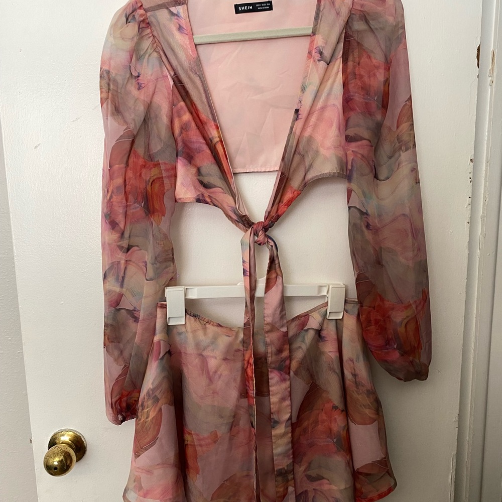 Chic Pink Multi-colored Two-Piece Set